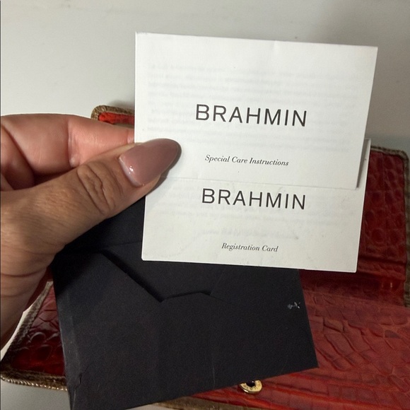 Brahmin Ady Wallet Cabana Vertical Vineyard Genuine leather orange gold tan New - Picture 6 of 6